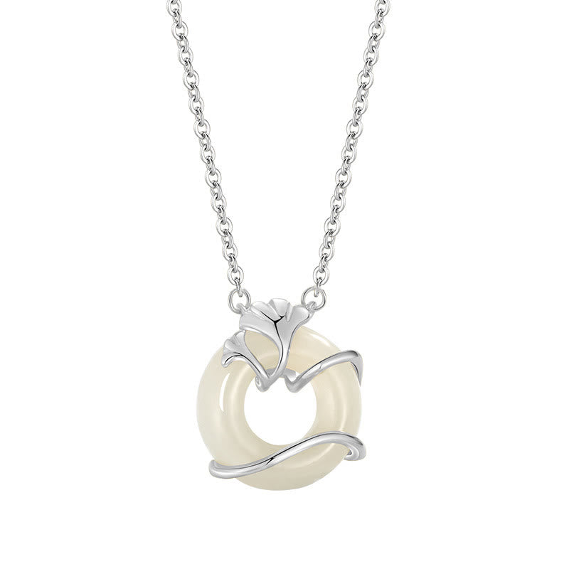 Buddha Stones ​​Hetian Jade 925 Sterling Silber Frieden Schnalle Ginkgo Blatt Halskette Anhänger - image 12