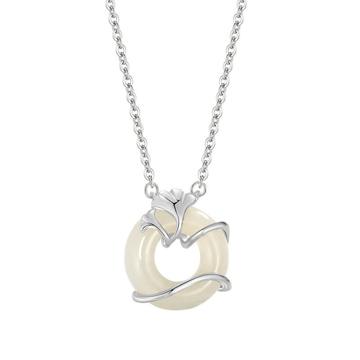 Buddha Stones ​​Hetian Jade 925 Sterling Silber Frieden Schnalle Ginkgo Blatt Halskette Anhänger - image 12