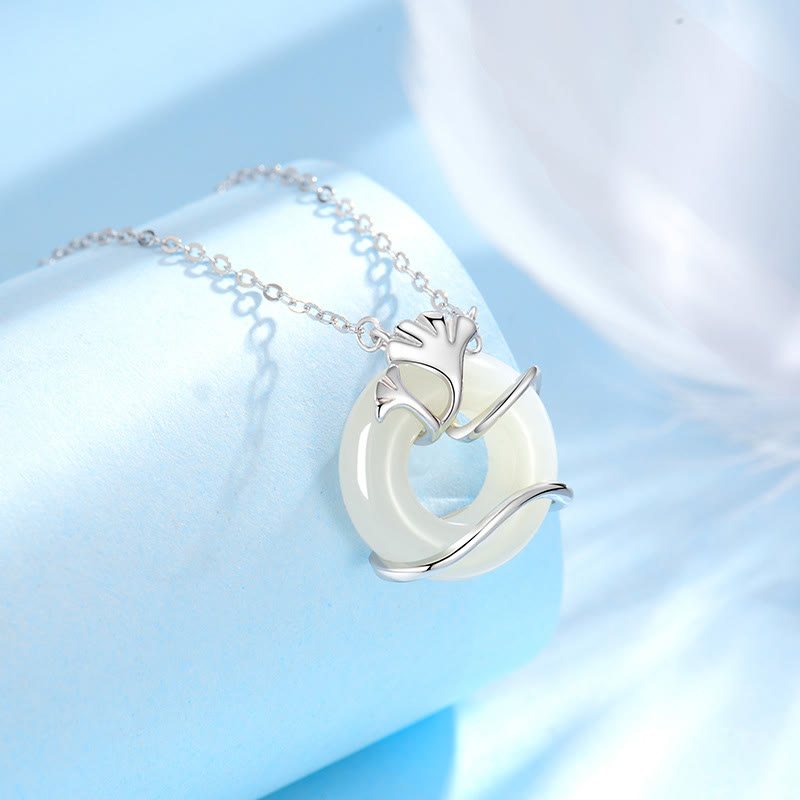 Buddha Stones ​​Hetian Jade 925 Sterling Silber Frieden Schnalle Ginkgo Blatt Halskette Anhänger - image 9