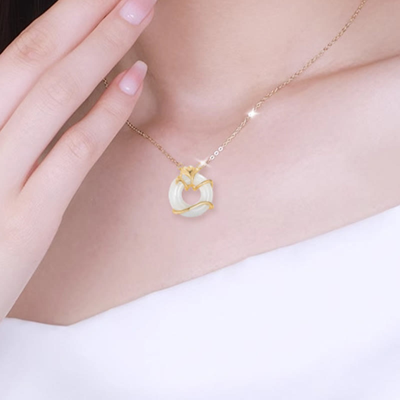 Buddha Stones ​​Hetian Jade 925 Sterling Silber Frieden Schnalle Ginkgo Blatt Halskette Anhänger - image 3