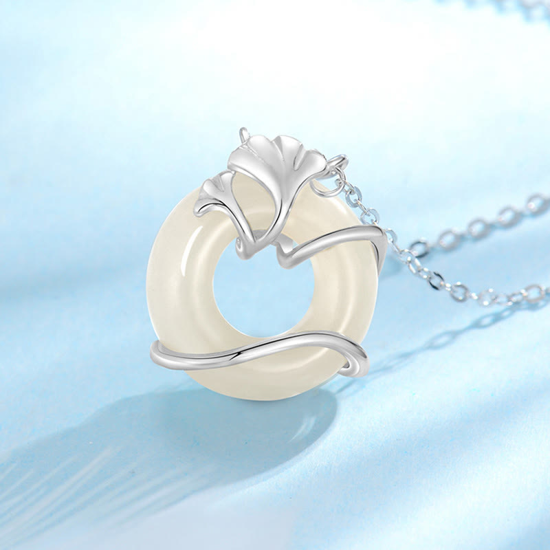 Buddha Stones ​​Hetian Jade 925 Sterling Silber Frieden Schnalle Ginkgo Blatt Halskette Anhänger - image 10