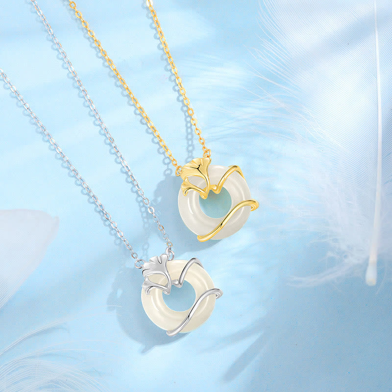 Buddha Stones ​​Hetian Jade 925 Sterling Silber Frieden Schnalle Ginkgo Blatt Halskette Anhänger - image 2