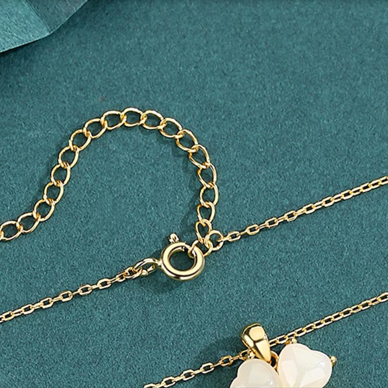 Buddha Stones Hetian Jade 925 Sterling Silber Vierblättriges Kleeblatt Halskette Anhänger - image 4