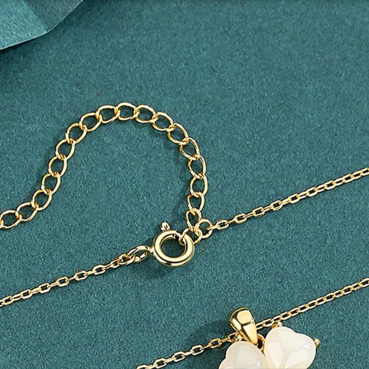 Buddha Stones Hetian Jade 925 Sterling Silber Vierblättriges Kleeblatt Halskette Anhänger - image 4