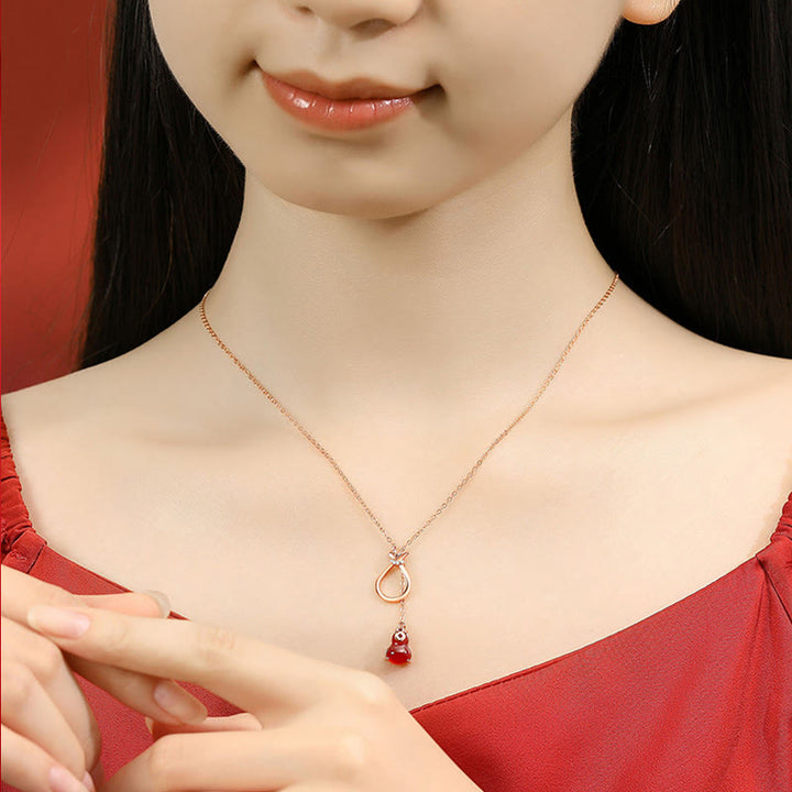 Buddha Stones Roter Achat Chalcedon 925 Sterling Silber Kürbis Glückstasche Vertrauen Halskette Anhänger - image 2