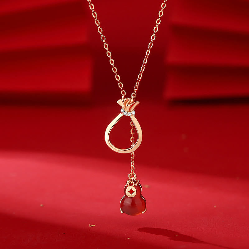 Buddha Stones Roter Achat Chalcedon 925 Sterling Silber Kürbis Glückstasche Vertrauen Halskette Anhänger - image 1