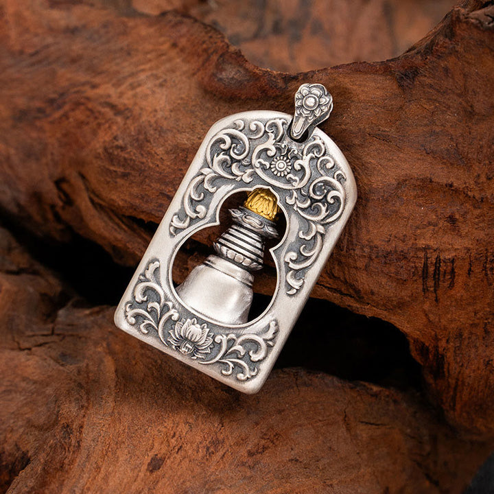 Halskette mit Anhänger aus tibetischem 925er Sterlingsilber mit Buddha Stones, Garuda-Vogel, Vajra, Dorje, Glocke, Schutz - image 2