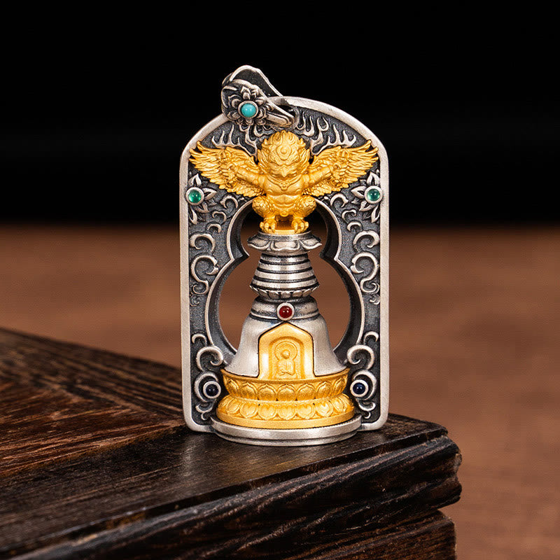 Halskette mit Anhänger aus tibetischem 925er Sterlingsilber mit Buddha Stones, Garuda-Vogel, Vajra, Dorje, Glocke, Schutz - Garuda (nur Anhänger) - image 0