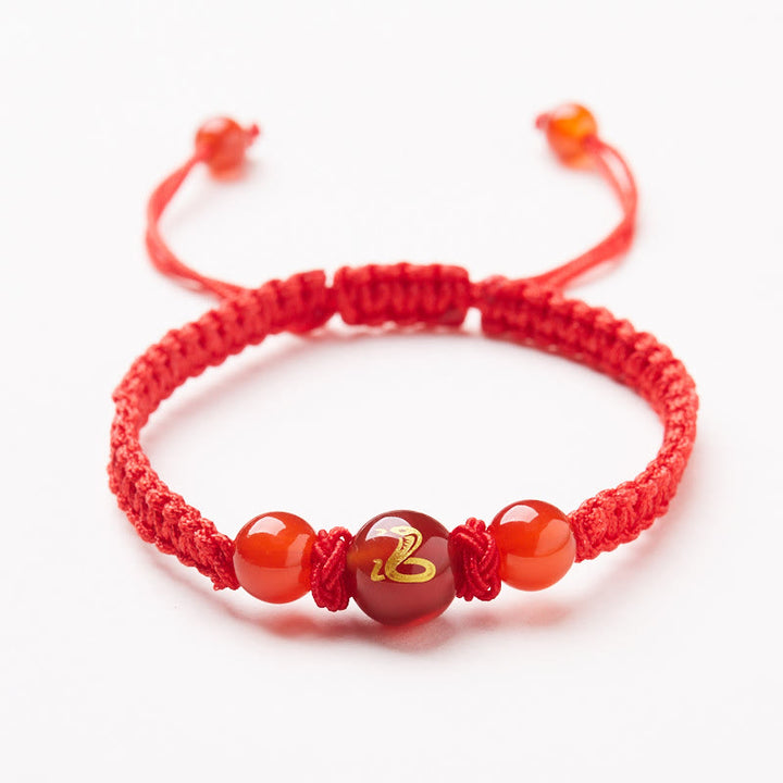 Buddha Stones Armband aus natürlichem rotem Achat mit chinesischem Sternzeichen, geflochtene rote Schnur, Schutz, Glück