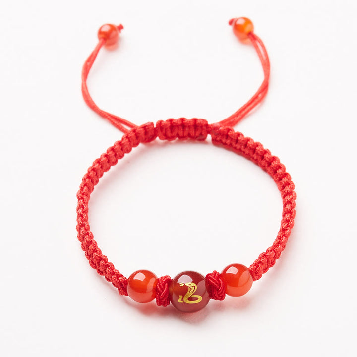 Buddha Stones Armband aus natürlichem rotem Achat mit chinesischem Sternzeichen, geflochtene rote Schnur, Schutz, Glück