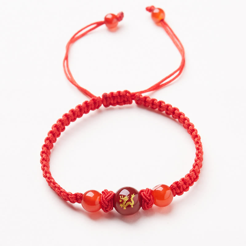 Buddha Stones Armband aus natürlichem rotem Achat mit chinesischem Sternzeichen, geflochtene rote Schnur, Schutz, Glück