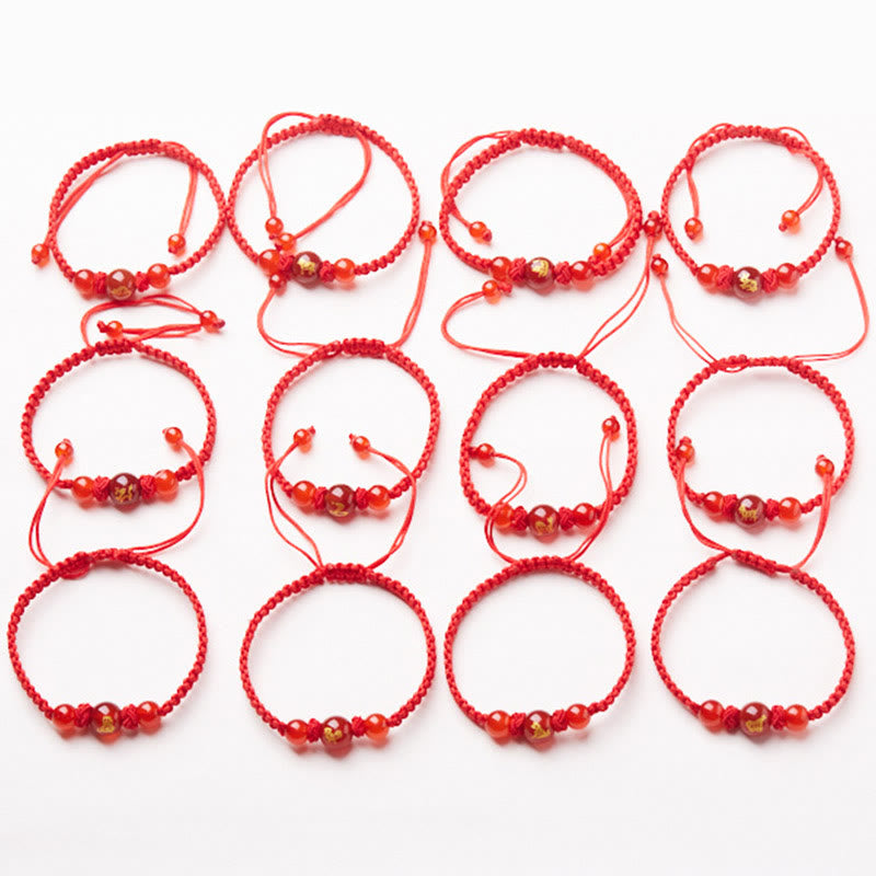 Buddha Stones Armband aus natürlichem rotem Achat mit chinesischem Sternzeichen, geflochtene rote Schnur, Schutz, Glück