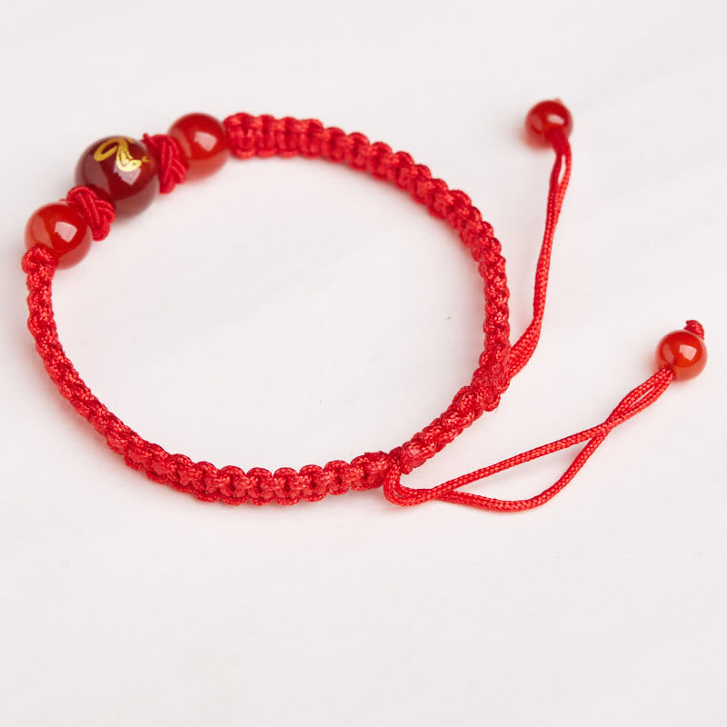 Buddha Stones Armband aus natürlichem rotem Achat mit chinesischem Sternzeichen, geflochtene rote Schnur, Schutz, Glück