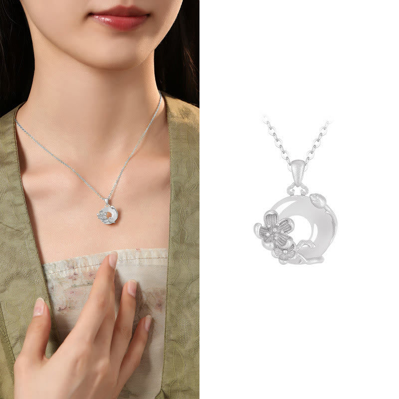 Buddha Stones ​​Chalcedon 925 Sterling Silber Frieden Schnalle Blumen Halskette Anhänger - Pflaumenblüte - 925 Sterling Silber Chalcedon - image 30