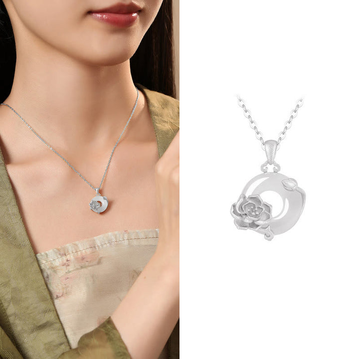 Buddha Stones ​​Chalcedon 925 Sterling Silber Frieden Schnalle Blumen Halskette Anhänger - Pfingstrose - 925 Sterling Silber Chalcedon - image 32
