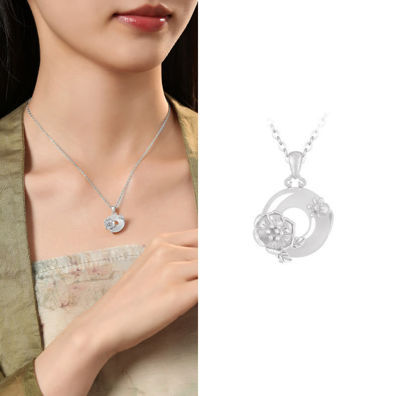 Buddha Stones ​​Chalcedon 925 Sterling Silber Frieden Schnalle Blumen Halskette Anhänger - Granatapfelblüte - 925 Sterling Silber Chalcedon - image 33