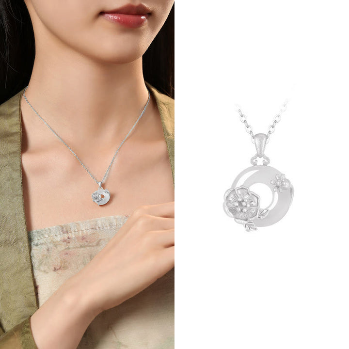 Buddha Stones ​​Chalcedon 925 Sterling Silber Frieden Schnalle Blumen Halskette Anhänger - Granatapfelblüte - 925 Sterling Silber Chalcedon - image 33