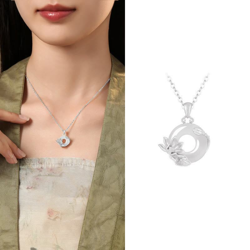 Buddha Stones ​​Chalcedon 925 Sterling Silber Frieden Schnalle Blumen Halskette Anhänger - Lotus - 925 Sterling Silber Chalcedon - image 34
