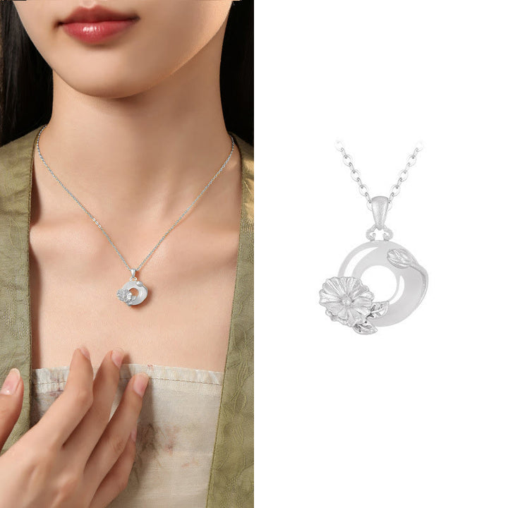 Buddha Stones ​​Chalcedon 925 Sterling Silber Frieden Schnalle Blumen Halskette Anhänger - Malve - 925 Sterling Silber Chalcedon - image 35