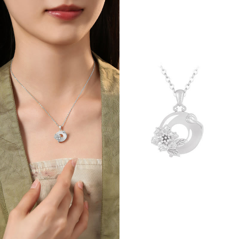 Buddha Stones ​​Chalcedon 925 Sterling Silber Frieden Schnalle Blumen Halskette Anhänger - Kreppmyrte - 925 Sterling Silber Chalcedon - image 37
