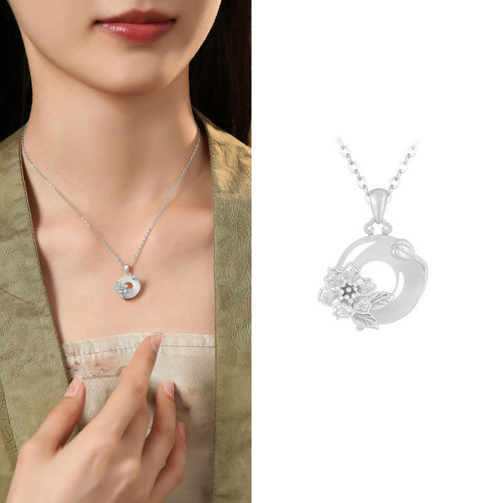 Buddha Stones ​​Chalcedon 925 Sterling Silber Frieden Schnalle Blumen Halskette Anhänger - Kreppmyrte - 925 Sterling Silber Chalcedon - image 37