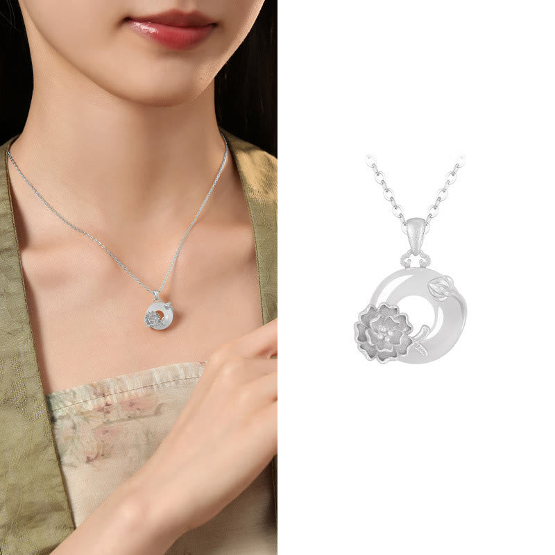 Buddha Stones ​​Chalcedon 925 Sterling Silber Frieden Schnalle Blumen Halskette Anhänger - Hibiskus - 925 Sterling Silber Chalcedon - image 38