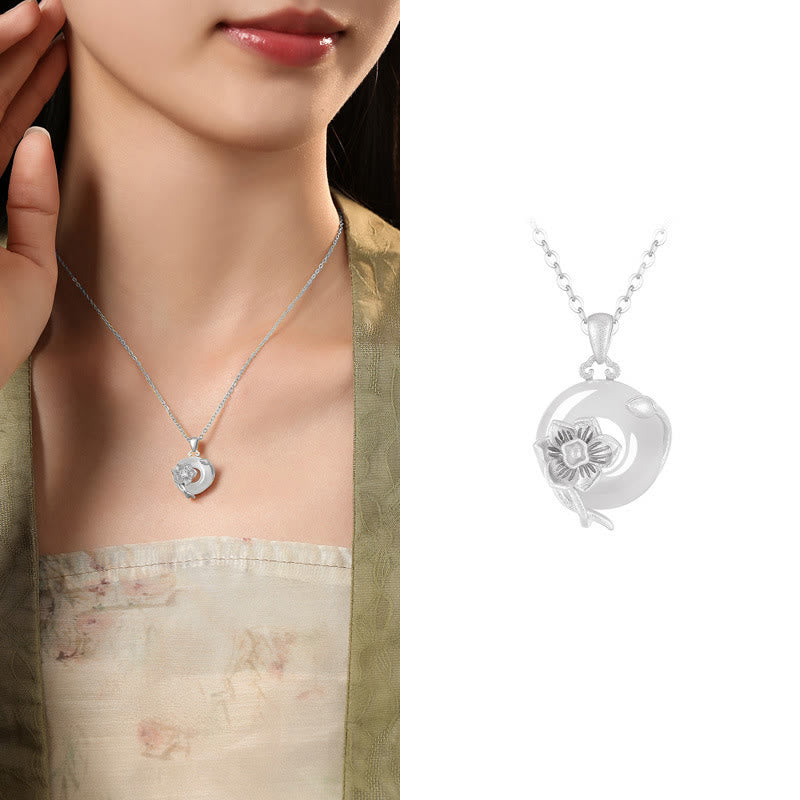 Buddha Stones ​​Chalcedon 925 Sterling Silber Frieden Schnalle Blumen Halskette Anhänger - Narzisse - 925 Sterling Silber Chalcedon - image 40