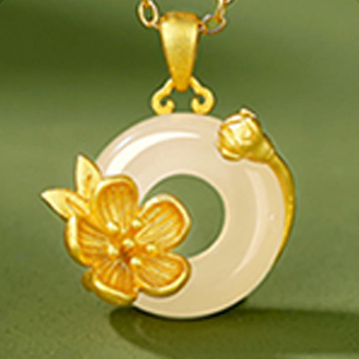 Buddha Stones ​​Chalcedon 925 Sterling Silber Frieden Schnalle Blumen Halskette Anhänger - image 1