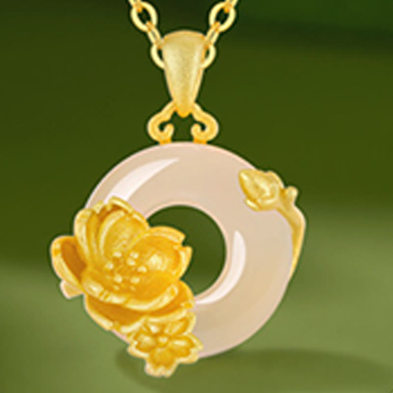 Buddha Stones ​​Chalcedon 925 Sterling Silber Frieden Schnalle Blumen Halskette Anhänger - image 10