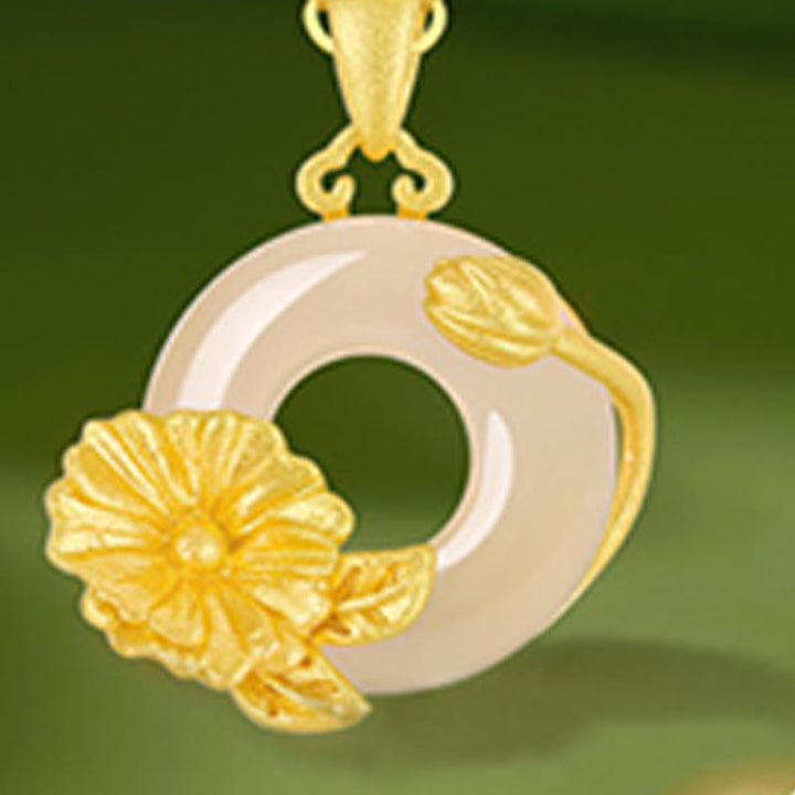Buddha Stones ​​Chalcedon 925 Sterling Silber Frieden Schnalle Blumen Halskette Anhänger - image 19