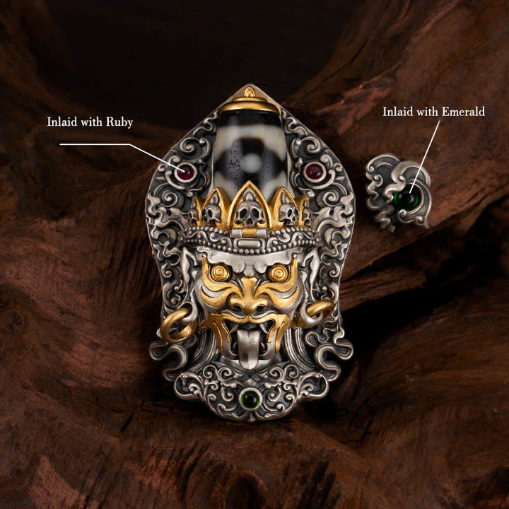 Halskette mit Anhänger aus tibetischem Zakiram-Anhänger mit Dzi-Perlen und Buddha Stones aus 925er Sterlingsilber - image 10