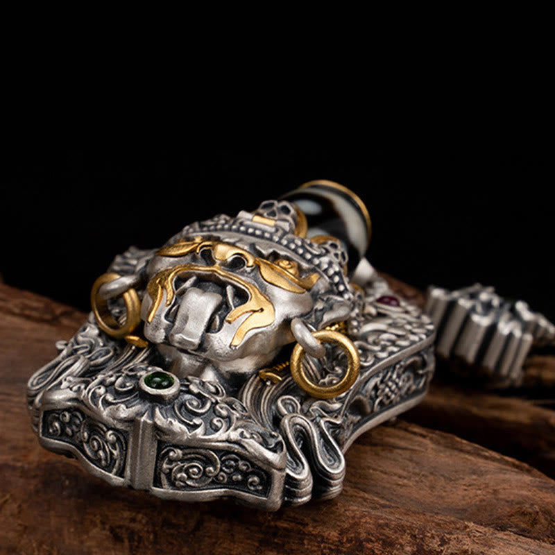 Halskette mit Anhänger aus tibetischem Zakiram-Anhänger mit Dzi-Perlen und Buddha Stones aus 925er Sterlingsilber - image 4