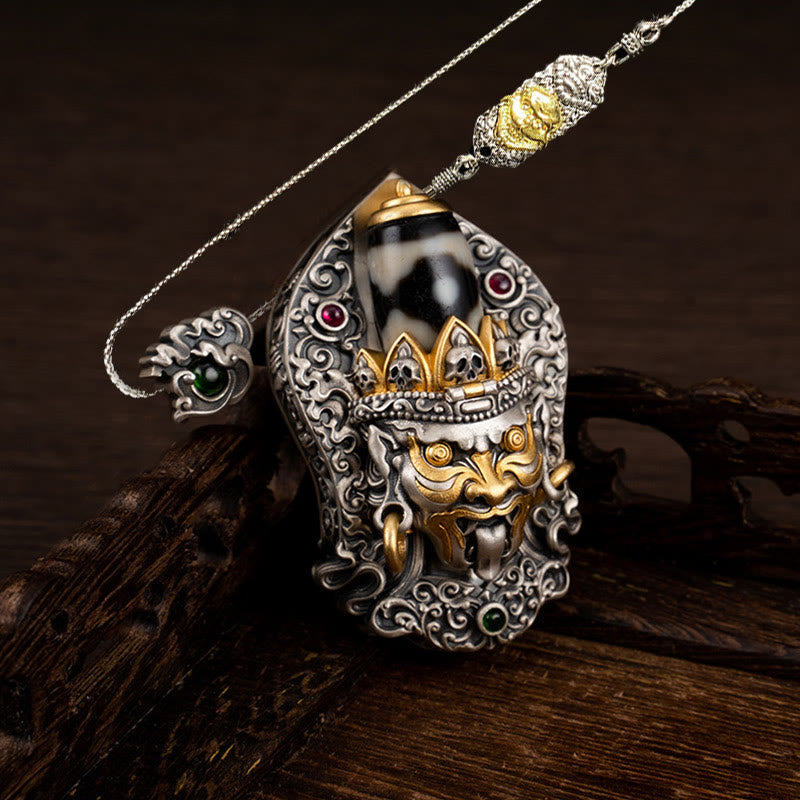 Halskette mit Anhänger aus tibetischem Zakiram-Anhänger mit Dzi-Perlen und Buddha Stones aus 925er Sterlingsilber - Zakiram (nur Anhänger) - 52 cm Kupferkette „Der Herr des Leichenwaldes“ - image 21