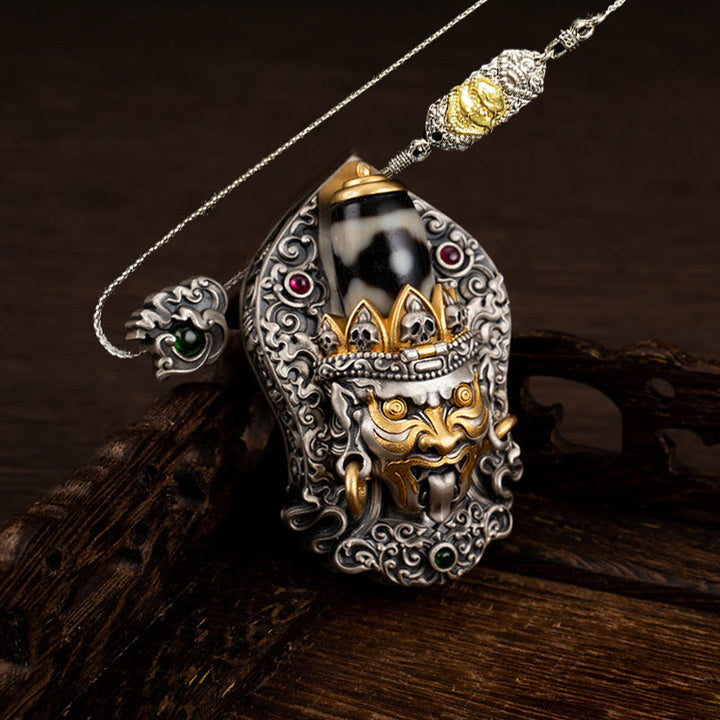 Halskette mit Anhänger aus tibetischem Zakiram-Anhänger mit Dzi-Perlen und Buddha Stones aus 925er Sterlingsilber - Zakiram (nur Anhänger) - 52 cm Kupferkette „Der Herr des Leichenwaldes“ - image 21