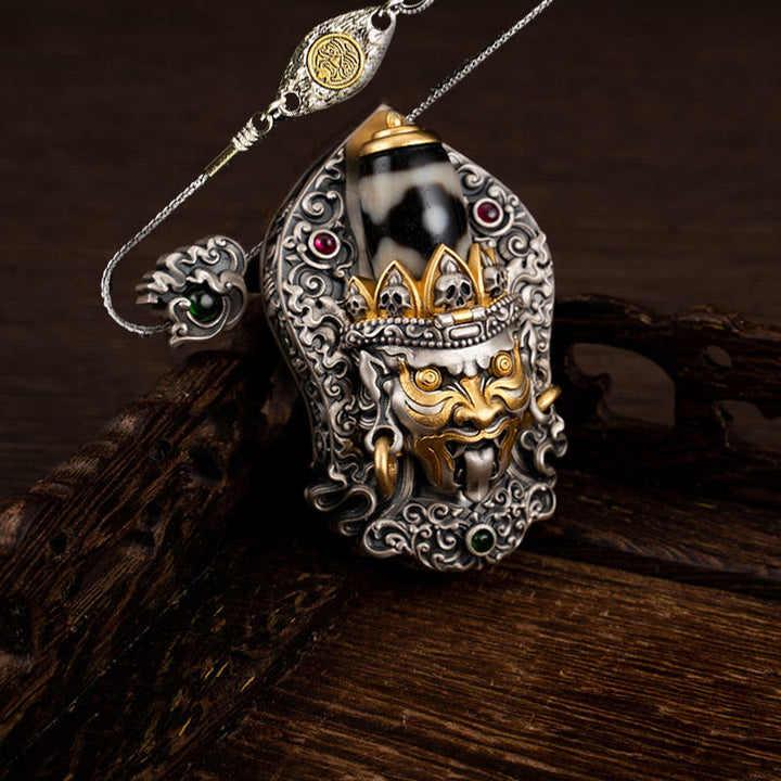 Halskette mit Anhänger aus tibetischem Zakiram-Anhänger mit Dzi-Perlen und Buddha Stones aus 925er Sterlingsilber - Zakiram (nur Anhänger) - 50 cm Zakiram-Kupferkette - image 17