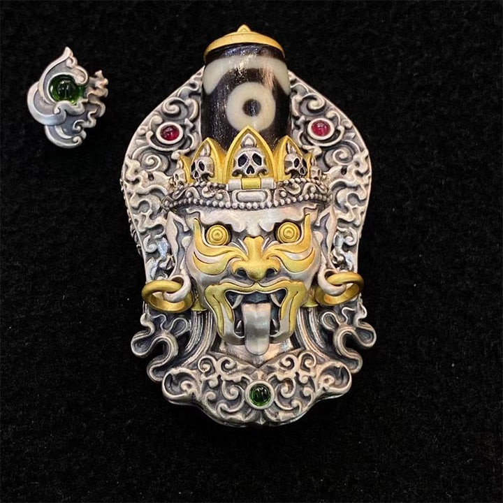 Halskette mit Anhänger aus tibetischem Zakiram-Anhänger mit Dzi-Perlen und Buddha Stones aus 925er Sterlingsilber - Zakiram Runde Dzi Perle (nur Anhänger) - 52 cm Kupferkette „Der Herr des Leichenwaldes“ - image 26