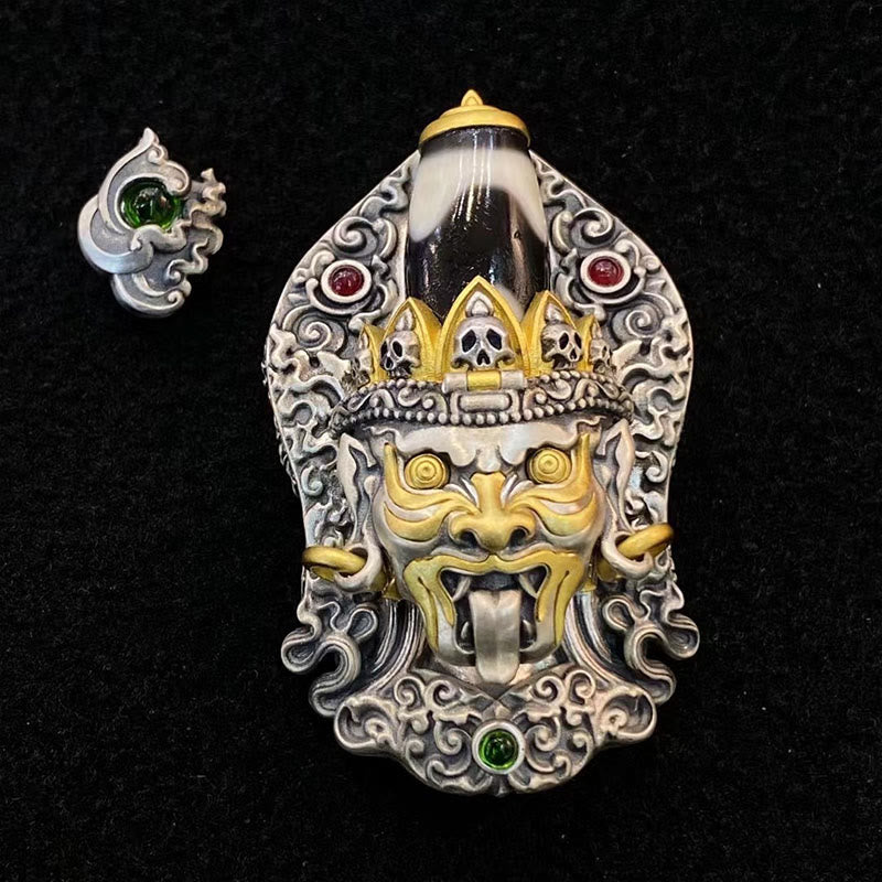 Halskette mit Anhänger aus tibetischem Zakiram-Anhänger mit Dzi-Perlen und Buddha Stones aus 925er Sterlingsilber - Zakiram Dzi Perle (nur Anhänger) - 52 cm Kupferkette „Der Herr des Leichenwaldes“ - image 25