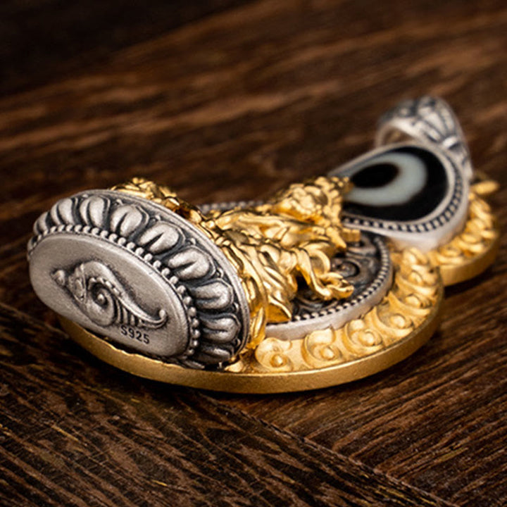 Buddha Stones, 925er Sterlingsilber, tibetisch, gelb, Jambhala, Gott des Reichtums, Dzi-Perle, Om Mani Padme Hum, Glück, Halskettenanhänger - image 3