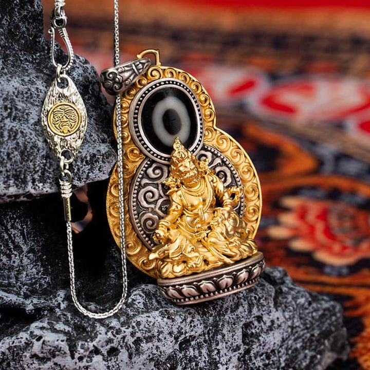 Buddha Stones, 925er Sterlingsilber, tibetisch, gelb, Jambhala, Gott des Reichtums, Dzi-Perle, Om Mani Padme Hum, Glück, Halskettenanhänger - Gelbe Jambhala & 50 cm Zakiram Kupferkette - image 15
