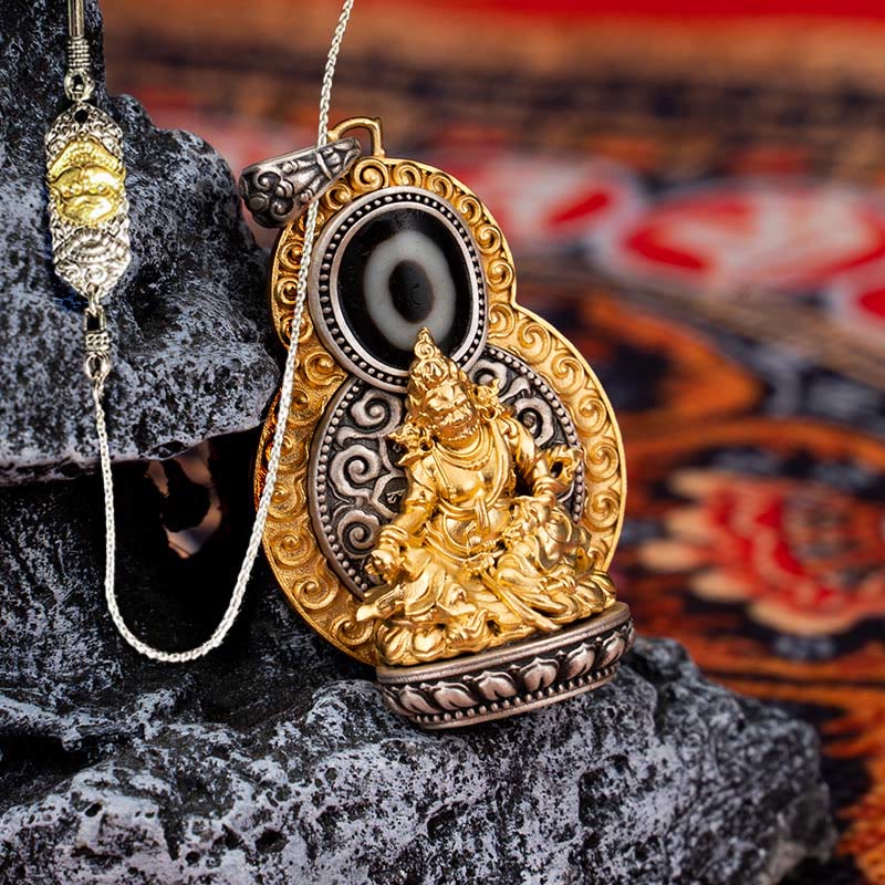 Buddha Stones, 925er Sterlingsilber, tibetisch, gelb, Jambhala, Gott des Reichtums, Dzi-Perle, Om Mani Padme Hum, Glück, Halskettenanhänger - Gelbe Jambhala & 52 cm Kupferkette „Der Herr des Leichenwaldes“ - image 19