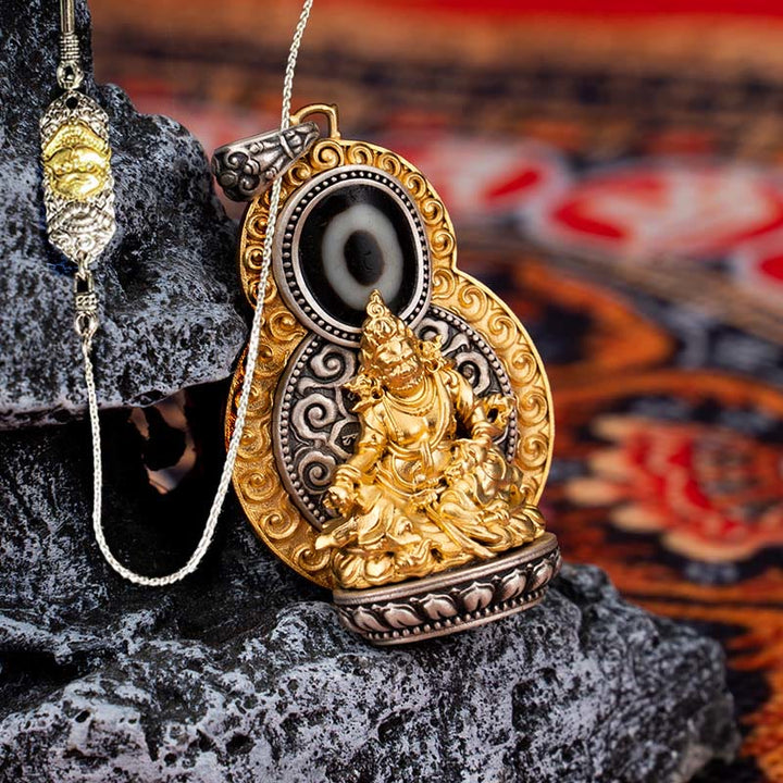 Buddha Stones, 925er Sterlingsilber, tibetisch, gelb, Jambhala, Gott des Reichtums, Dzi-Perle, Om Mani Padme Hum, Glück, Halskettenanhänger - Gelbe Jambhala & 52 cm Kupferkette „Der Herr des Leichenwaldes“ - image 19