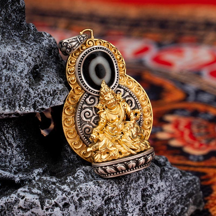 Buddha Stones, 925er Sterlingsilber, tibetisch, gelb, Jambhala, Gott des Reichtums, Dzi-Perle, Om Mani Padme Hum, Glück, Halskettenanhänger - Gelber Jambhala (nur Anhänger) - image 0