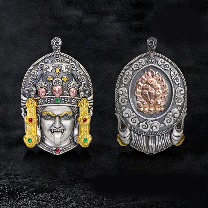 Halskette mit Anhänger „Buddha Stones“ aus 925er Sterlingsilber, tibetische Zakiram-Göttin des Reichtums, hält böse Geister fern