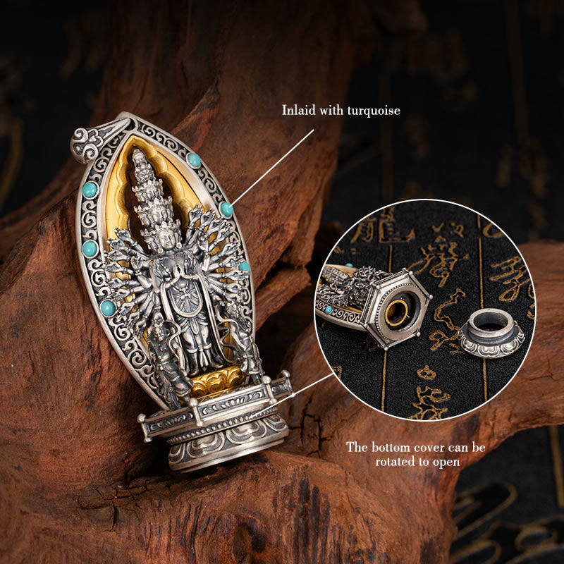 Buddha Stones ​​925 Sterling Silber Tausendarmige Guanyin Kwan Yin Avalokiteśvara Reichtum Halskette Anhänger - image 8