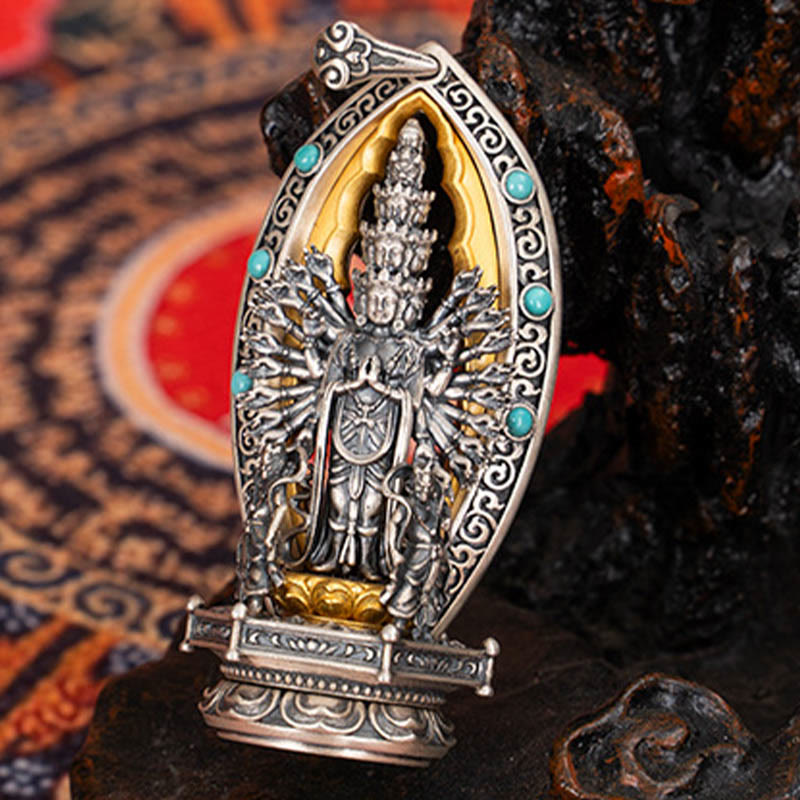 Buddha Stones 925 Sterling Silber Tausendarmige Guanyin Kwan Yin Avalokiteśvara Reichtum Halskette Anhänger