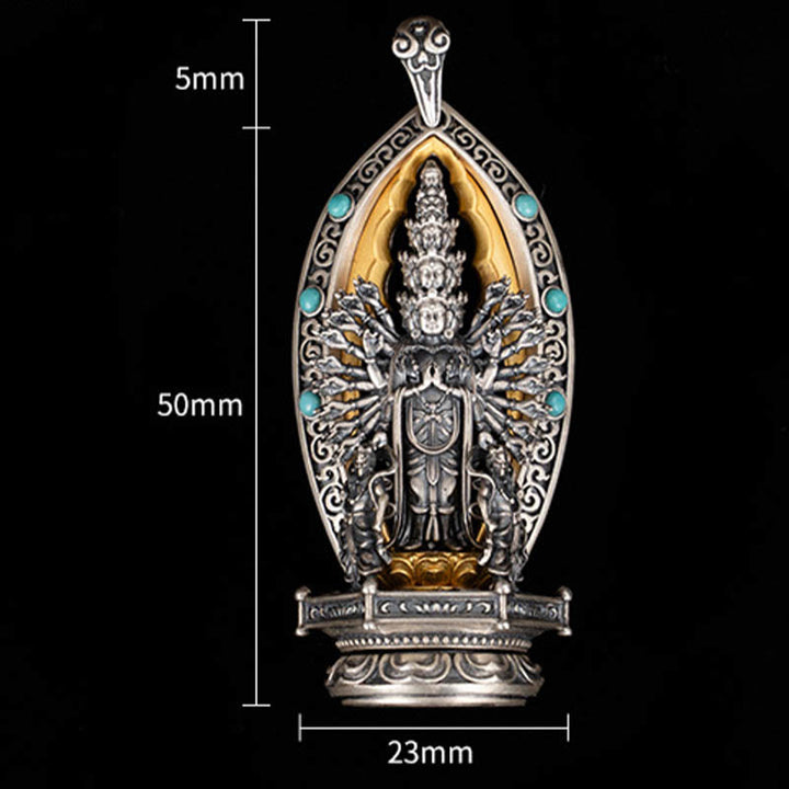 Buddha Stones 925 Sterling Silber Tausendarmige Guanyin Kwan Yin Avalokiteśvara Reichtum Halskette Anhänger