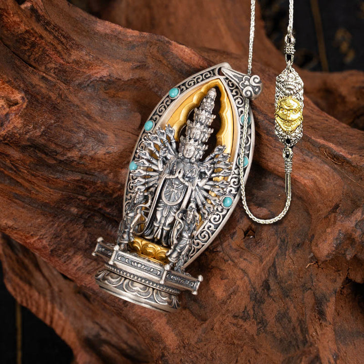 Buddha Stones ​​925 Sterling Silber Tausendarmige Guanyin Kwan Yin Avalokiteśvara Reichtum Halskette Anhänger - Avalokiteśvara&52cm Der Herr des Leichenwaldes Kupferkette - image 20
