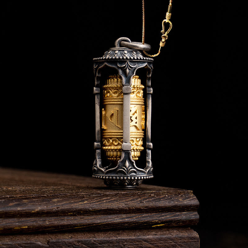 Halskette mit Anhänger „Buddha Stones“ aus 925er Sterlingsilber, tibetische Gebetsmühle „Om Mani Padme Hum“ - Gebetsrad & 58 cm lange goldene Kupferkette - image 14