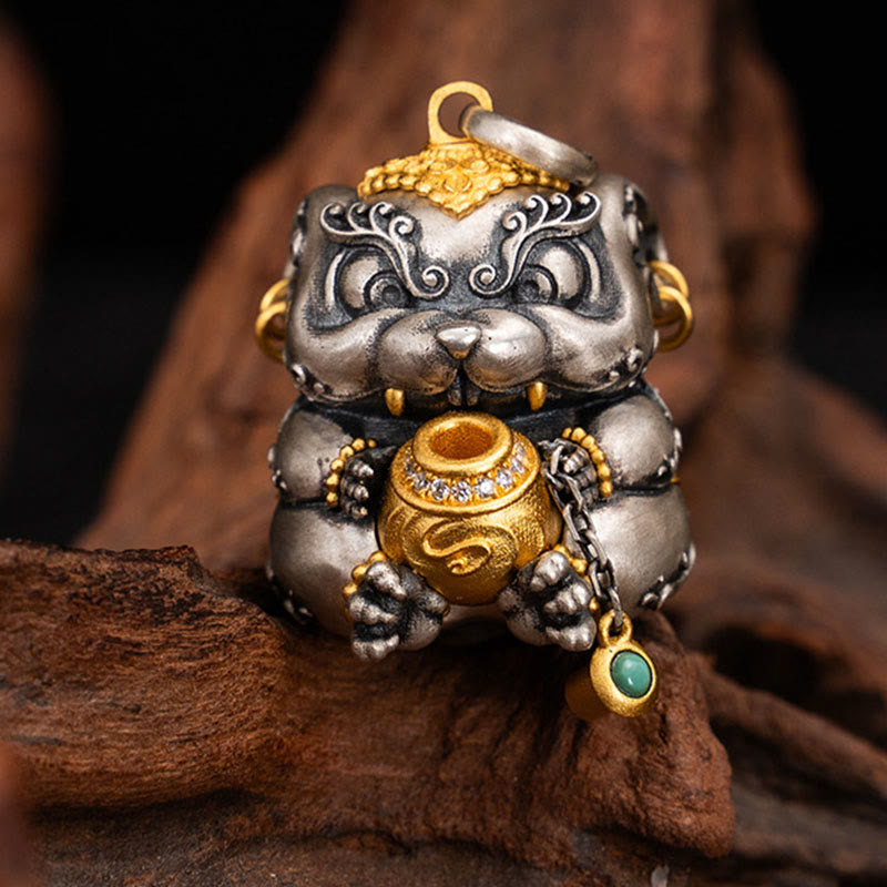 Halskette mit Anhänger „Buddha Stones“ aus 925er Sterlingsilber, tibetische Schatz spuckende Ratte, Schutz - Schatzspeiende Ratte (nur Anhänger) - image 0