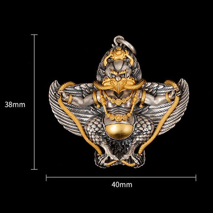 Halskette mit Weisheitsanhänger aus tibetischem Garuda-Vogel aus 925er Sterlingsilber mit Buddha Stones - image 9